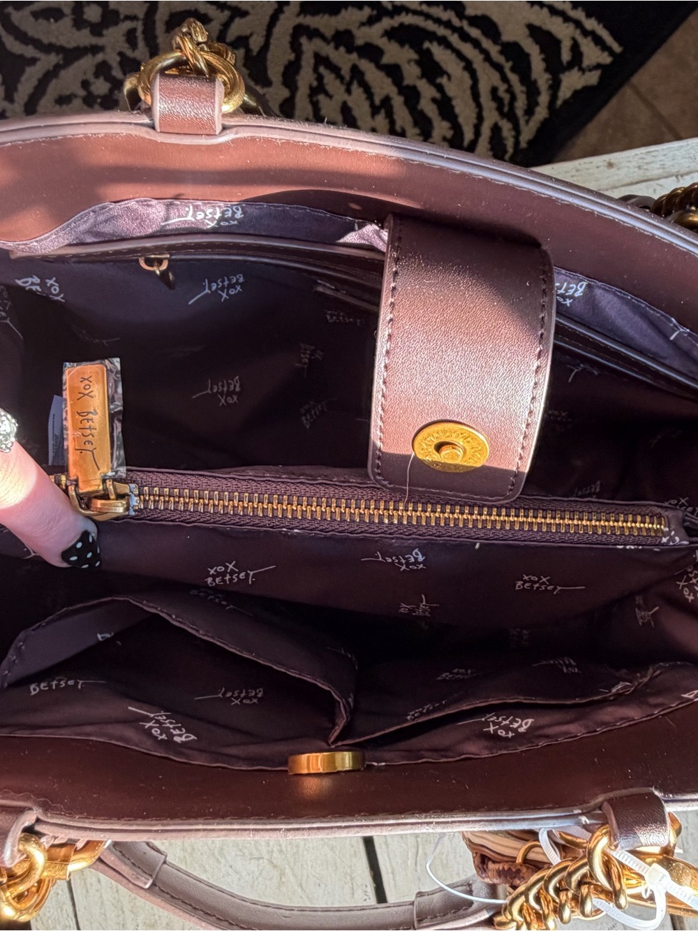 Betsey Johnson Brown & Leopard Print Tote with Gold Chain Handles - Picture 7 of 7